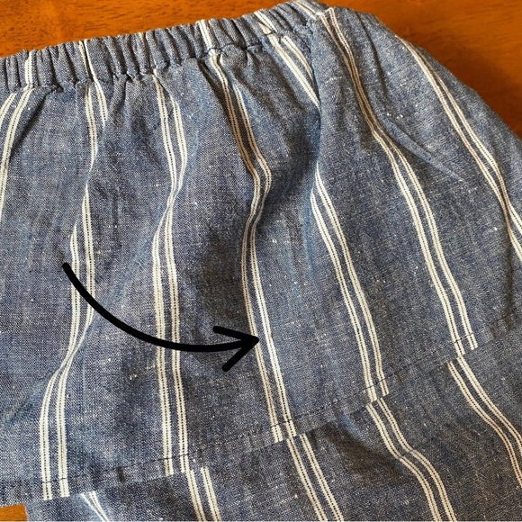 NWT, J. Crew Factory, Striped Chambray Ruffle-neck Cold Shoulder Dress, Blue - Picture 6 of 9